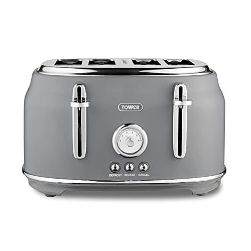 Image of Tower T20065GRY Renaissance 4 Slice Toaster, 7 Browning Levels, Self-Centring Function 1630W, Grey