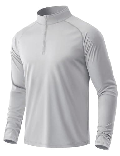 Image of MAGCOMSEN Men's 1/4 Zip Long Sleeve Sun Protection UPF 50+ Running Gym T Shirts Outdoor Sports Tops Rash Guard Tee Shirt,Light Grey,S