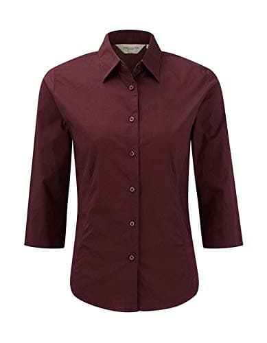 Image of Russell Collection Ladies' 3/4 Sleeve Easy Care Fitted Shirt, Port, XS. 946F