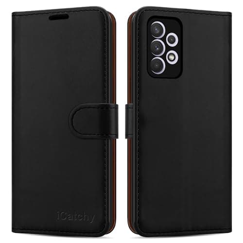 Image of iCatchy for Samsung Galaxy A33 5G Case Leather Wallet Book Flip Folio Stand View Cover Kickstand Magnetic Closure Card Slots with Storage Compartment for Samsung A33 Case (Black)