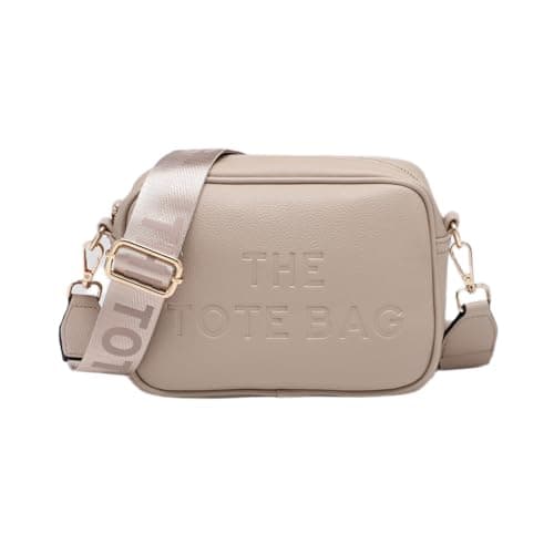Image of The Tote Bag Crossbody Camera Bag, Embossed Lettering, Wide Logo Strap, Multiple Colours (Sand)