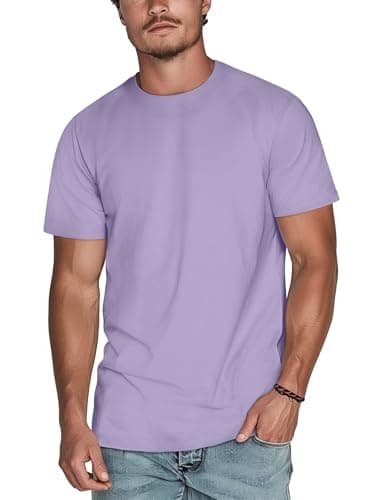 Image of Zengjo Men's Plain T Shirt - Regular Fit Crew Neck Tee, Lavender Purple,L