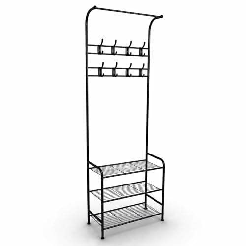 Image of Oypla Coat Umbrella Stand Hat Shoe Rack Heavy Duty All Metal Black