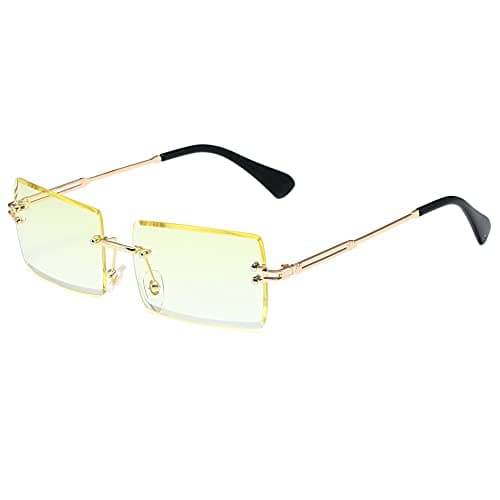 Image of YUELUQU Retro Rimless Rectangle Sunglasses for Women Men Transparent Glasses Y2K Vintage Eyewear (Gold Yellow)