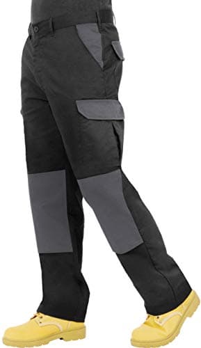 Image of Endurance Mens Cargo Combat Work Trouser with Knee Pad Pockets and Reinforced Seams - 32R (Black/Grey, 32W/31L)