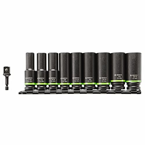 Image of Bosch ITDSO12V10 10 pc. Impact Tough Deep Well 1/2" Socket Set with 1/4" Hex to 1/2" Socket Adapter, Black