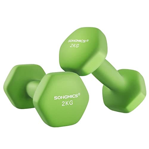 Image of SONGMICS Dumbbells Set of 2 2 x 2kg Dumbbells Hexagon Neoprene Coating Strength Training Workout Fitness Training Home Lime Green SYL904C01