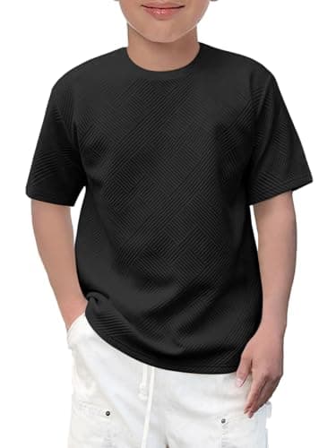 Image of Haloumoning Boys' T-Shirt Short Sleeve Crew Neck Tops Kids Summer Solid Color Geometric Pattern Top Casual Basic Tees 5-14 Years, Black, 11-12 Years