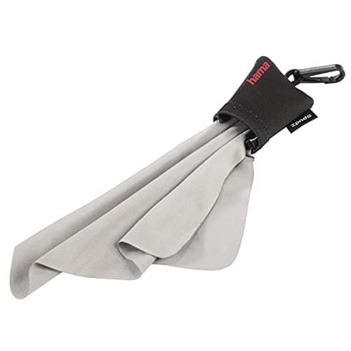 Image of Hama Microfibre Cleaning Cloth | Optician's Quality for Camera, Lens, Filter, Binoculars, Display, Glasses | 15 x 15 cm | Microfibre Cloth with Neoprene Pouch for Travel | Grey