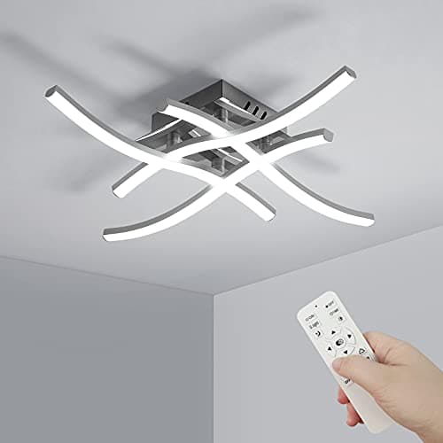 Image of Dorlink LED Ceiling Lights, Modern Dimmable Light with Remote Control, Elegant Curved Design Chandelier 4 Built-in Boards, 28W 2350LM Silver Chrome Lighting for Living Room, Bedroom