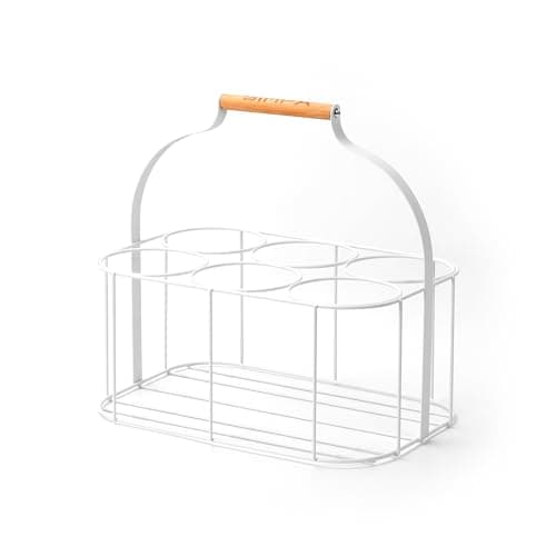 Image of simpa Colour Wire Metal Wine Beer Milk Beverage 6 Bottle Carrier Holder Caddy with Handle - Matt White