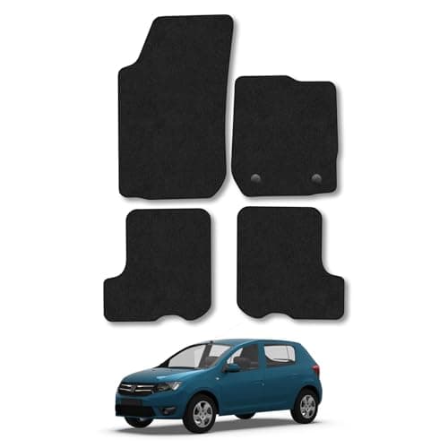 Image of Dacia Sandero (2013-2020) Car Mats Accessories Tailored Fit Carpet Floor Mats Non Slip Black Trim Full Coverage Compatible Accessory Front Rear Set Anti Slip Granulated Backing Hand-Finished Clips