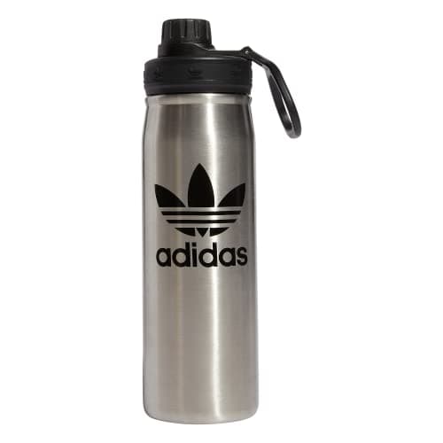 Image of adidas Originals 600 ML (20 oz) Metal Water Bottle, Hot/Cold Double-Walled Insulated 18/8 Stainless Steel, Stainless Steel/Black/Black, 20.3 Ounces