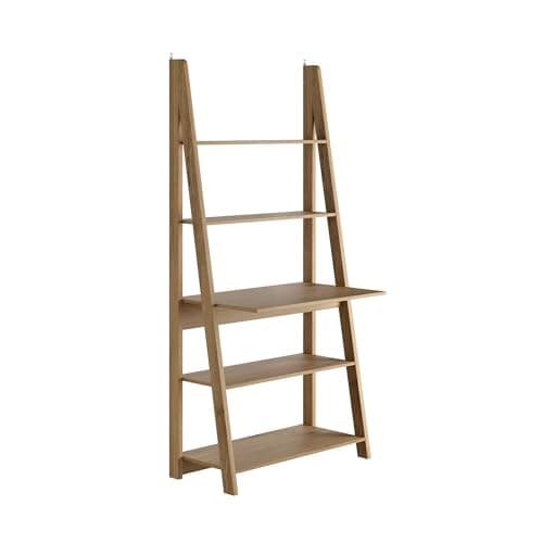 Image of LPD Home Tiva Ladder Desk | Modern Ladder-Style Desk with 3 Shelves | Space-Saving Storage & Display Unit | Stylish Home Office & Media Furniture (Oak)