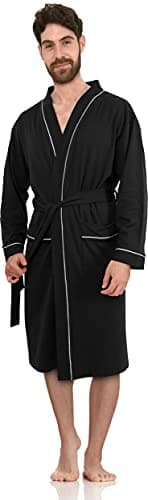 Image of NY Threads Luxurious Men's Knit Robe Cotton Blend Dressing Gown, Large, Black