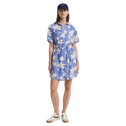 Image of GANT Women's Reg Linen Floral Print Shirt Dress, Sailor Blue, 18