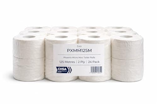 Image of Phoenix Micro Mini Toilet Rolls 125m 2 Ply 24 Pack – Commercial Toilet Tissue Bulk, Mini Jumbo Rolls for Dispensers, High Capacity Long Lasting Soft Strong