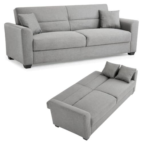 Image of Home Detail 3 Seater Sofa Bed Fabric Storage Grey Fabric Clic-Clac Recliner Sofabed