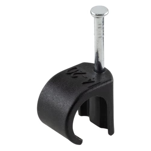 Image of GTSE Round Black Cable Clips, For Cables 14-20 mm, Box of 50, Skirting Wire Nail Clips, Cable Tacks for Ethernet, Electrical Cables, Walls