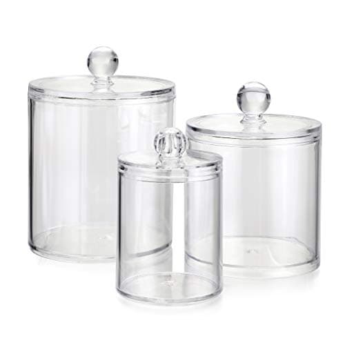 Image of Sumnacon 3 Sizes Apothecary Jars Cotton Ball & Swabs Holder Clear Acrylic Bathroom Storage Container with Lid