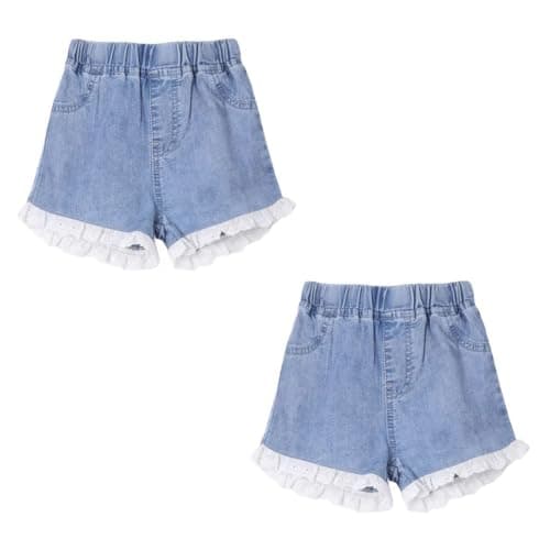 Image of FedMois Girls Jean Shorts Casual Summer Short, Pack of 2, with lace, 9 Years