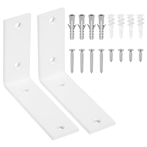 Image of 2 Pcs White Shelf Brackets - Heavy Duty Metal L Brackets for Shelves, Wall Mounted for Kitchen Office Bookshelf Board (125 x 100 mm/5 x 4 inch)