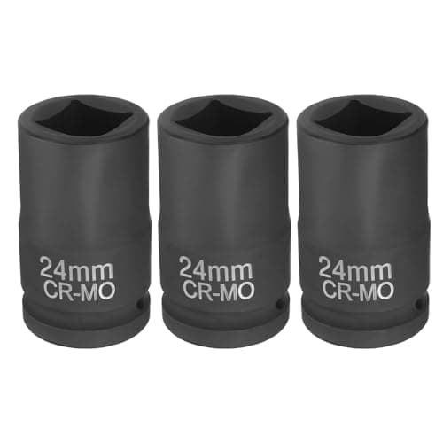 Image of sourcing map 3pcs 4 Point Square Socket 3/4" Drive 24mm Metric Square Impact Socket CR-MO Blackening Standard Wheel Sleeve Pneumatic Sleeve Tool for Auto Repair Mechanical Maintenance Home Use