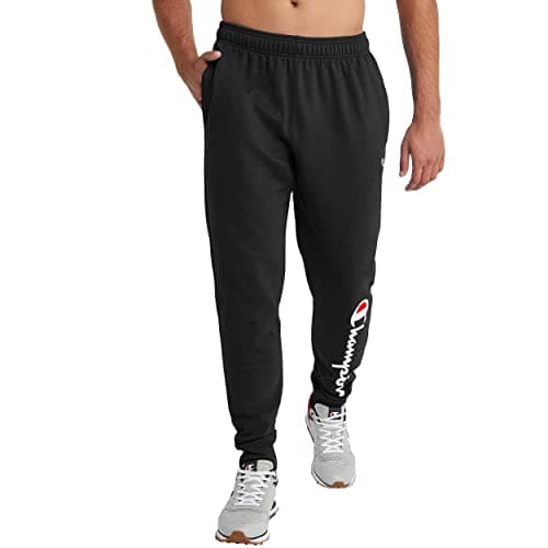 Image of Champion Men's, Powerblend, Fleece Joggers, Comfortable Sweatpants (Reg. Or Big & Tall), Black Script, 4XL