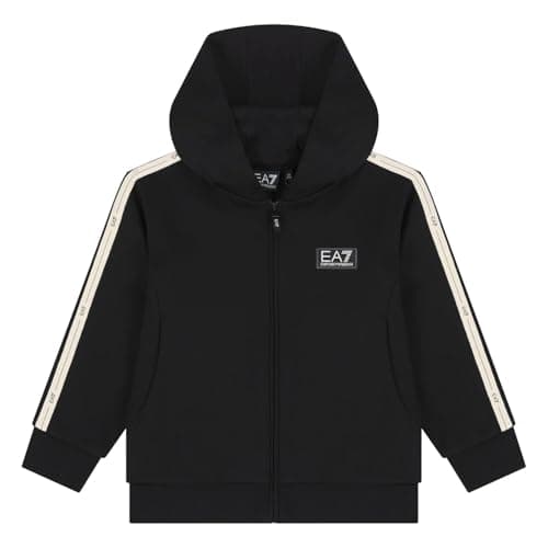 Image of Emporio Armani EA7 7B000193 Children's and Boys Logo Series Boy Open Hoodie in Cotton Plush, Black, 12 Years