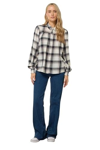 Image of Long Tall Sally - LTS Tall Ivory Check Yoke Button Shirt - Women's