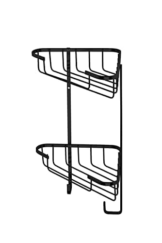 Image of Croydex Slimline Corner Shower Caddy - Matt Black Bathroom Accessories Durable Steel Bathroom Shelves for Modern Bathrooms, 2-Tier Shower Corner Shelves with Hooks, 5kg Load Capacity
