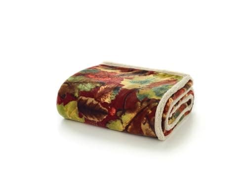 Image of Deyongs Leaves Sherpa Fleece Throw Blanket Rust, Ultra Soft Reversible Bed & Sofa Throw, Warm Cozy Snuggle Blanket for Lounge/Bedroom, 130x170cm, Easy Care Designed in Great Britain