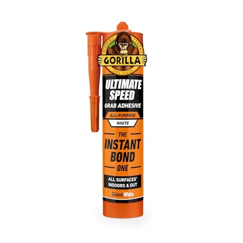 Image of Gorilla ULTIMATE Speed Grab Adhesive, 266ml – Our Fastest Grab, Instant Hold, High Strength, 100% Waterproof, Withstands Extreme Temperatures, Gap Filling | Use On Metal, Wood, Brick (White)