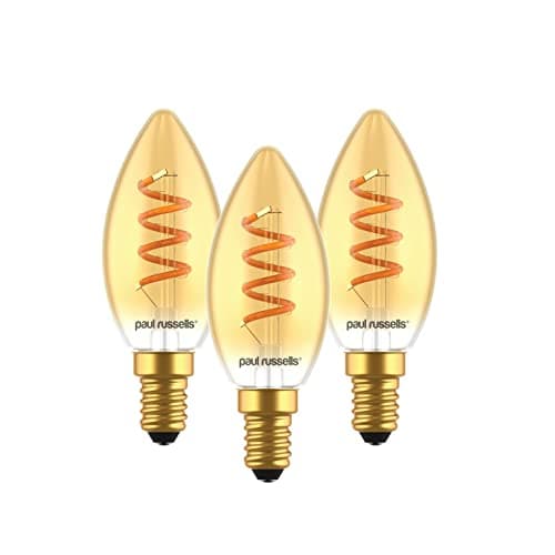 Image of paul russells Spiral Filament LED Candle Small Edison Screw E14 2.5W Vintage Light - Replace 15W Extra Warm White 1800K SES C35 Amber Retro Style Decorative Non-Dimmable Bulbs No Flicker - 3 Pack