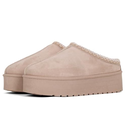 Image of LUNATECH Womens Slippers Warm Winter Slippers Mules Platform Fluffy Slippers Fur Slipper Outdoor Thermal House Shoes For Ladies (MOCHA/GREY, Adult, Women, 3, Numeric, UK Footwear Size System, Medium)