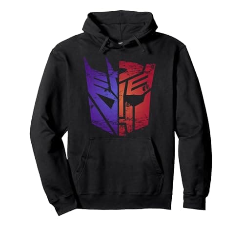 Image of Transformers Decepticon Autobot Distressed Split Logo Pullover Hoodie, Adult Unisex, Black, XX-Large