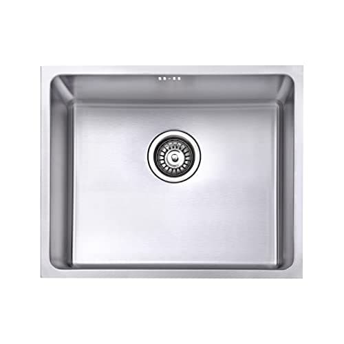 Image of JASSFERRY Undermount Stainless Steel Kitchen Sink 1 Single Deep Square Bowl with Strainer Waste kit, 540 x 440 mm
