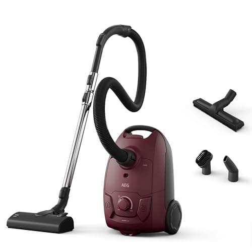 Image of AEG 5000 Series Bagged Cylinder Vacuum Cleaner AB51C2DR, Strong Suction Power, 3L Dust Capacity, Ergonomic Design, High Filtration System, For Hard Floors & Carpets, Dustbag Full Indicator, Dark Red