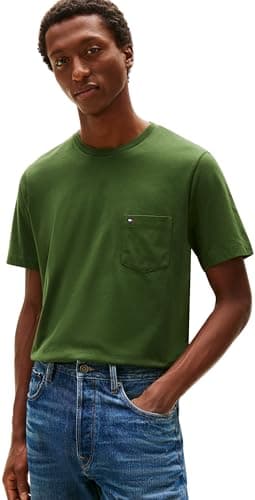 Image of Tommy Hilfiger Men Essential Solid Pocket TEE MW0MW37283 S/S T-Shirt, Green, L