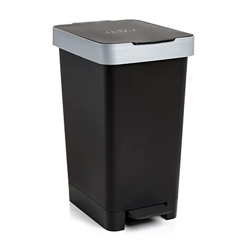 Image of TATAY Smart 25L Rubbish Bin Kitchen with Pedal | Compact and Functional Design | For Indoor and Outdoor Use | Fits 30L Bags | BPA-Free Durable Plastic | 26x36x47cm, Black