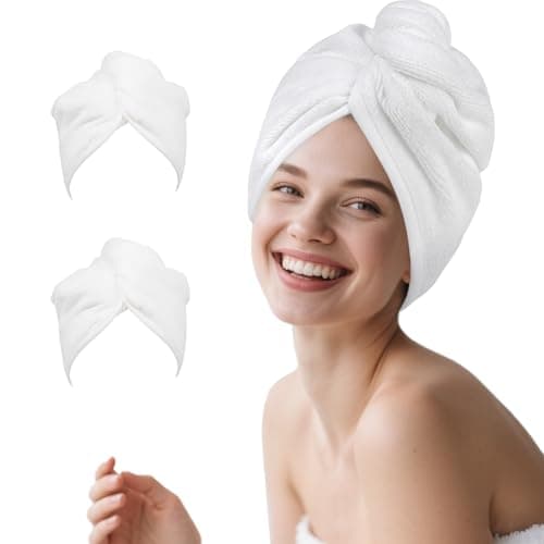 Image of Poyday Microfibre Hair Towel Wrap: 2Pack Head Drying Towel Super Absorbent Anti Frizz Turban Towelling For Women Girls Long Wet Plopping Curly Hair