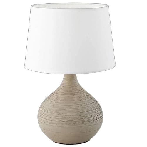 Image of Britalia Cappuccino Textured Ceramic Vintage Globe Urn Table Desk Lamp with White Fabric Shade | 29cm Height | 1 x SES E14 Lamp Bulb Required | UK Approved | Retro Design | Tapered Drum Lampshade