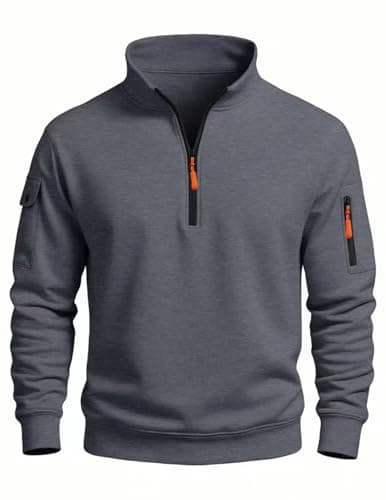 Image of MakingDa Men’s 1/4 Zip Sweatshirts Long Sleeve Pullover Fleece Sweater Stand Collar Pocket Jumpers Casual Cuff Solid Regular Fit Top Shirt Dark Grey M