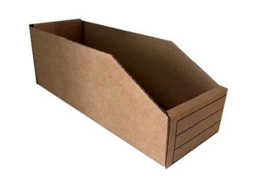 Image of MustBeBonkers Corrugated Cardboard Storage Bins, Brown Kraft, Flat-Pack Assembly, Write-On Panels, Warehouse Shelf Organisation, Multiple Sizes - Recyclable (10, Small)