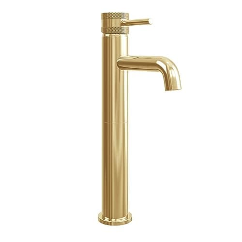 Image of Apres Brushed Brass Tall Basin Mixer | Bathroom Sink Tap with Brushed Brass Finish
