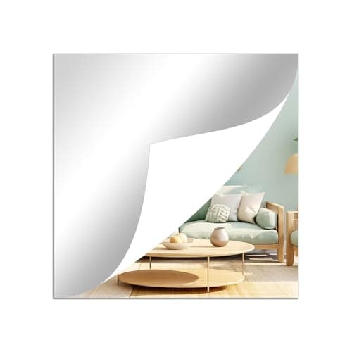 Image of TSKDKIT 40 x 40 cm Stick on Mirror for Walls, 2.5mm Acrylic Plastic Mirror non Glass Mirrors Tiles Square Self Adhesive Mirrors for Bathroom, Bedroom, Home Decoration