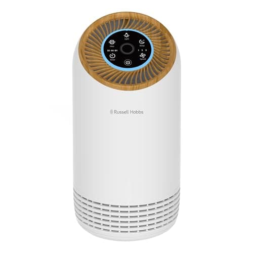 Image of Russell Hobbs Air Purifier for Bedroom Home 90m ³/h CADR, 99.95% Carbon Filter Captures Bacteria, Allergies Odour, Dust, LED Display, Clean Air Compact White Scandi Wood Effect RHAP1031WDW