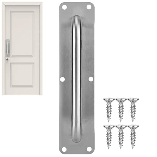 Image of Sliding Door Handle,Fire Door Push Plate and Pull Handle,11.8x3.1inch Stainless Steel Pull Handle with Back Plate Gate Handle Toilet Door Pull Plate Push and Pull Door Handle Cupboard Handle