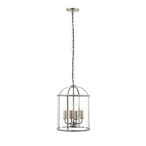 Image of Lewis Traditional Style Decorative Satin Nickel Finish 4 Way Round Hanging Hall Ceiling Lantern Indoor Pendant Light Lighting