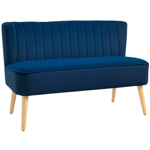 Image of HOMCOM Modern Velvet Double Seat Sofa w/Wood Frame Foam Padding Soft Comfortable Compact Couch Home Office Blue